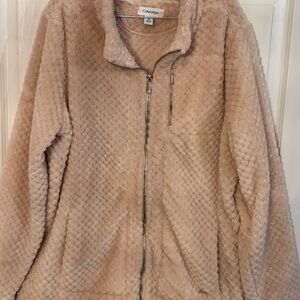 Calvin Klein Blush Faux Fur Fleece Jacket Large Full Zip Gold Zipper